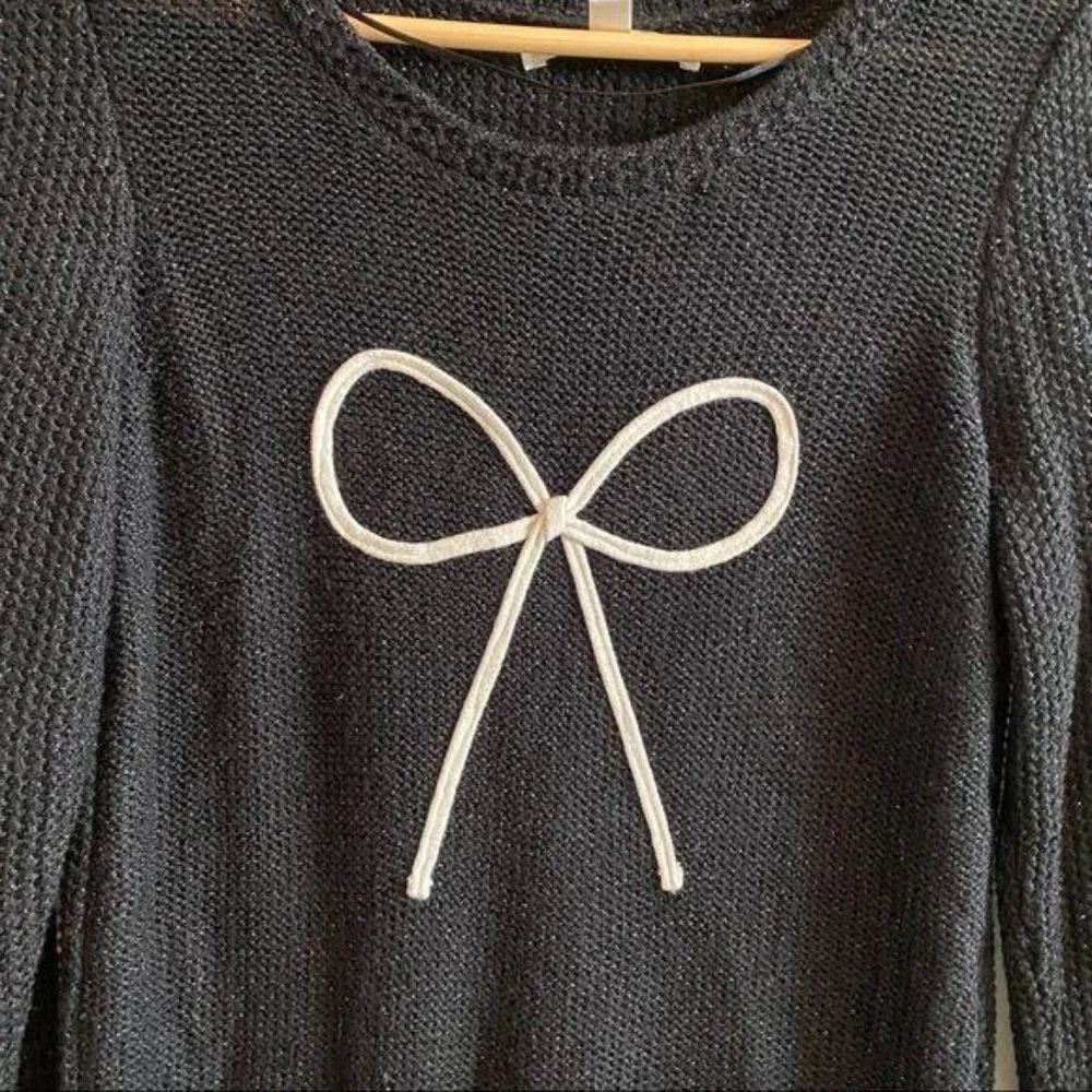 Lauren Conrad Black Sparkle Bow Crew Sweater M - Picture 3 of 13